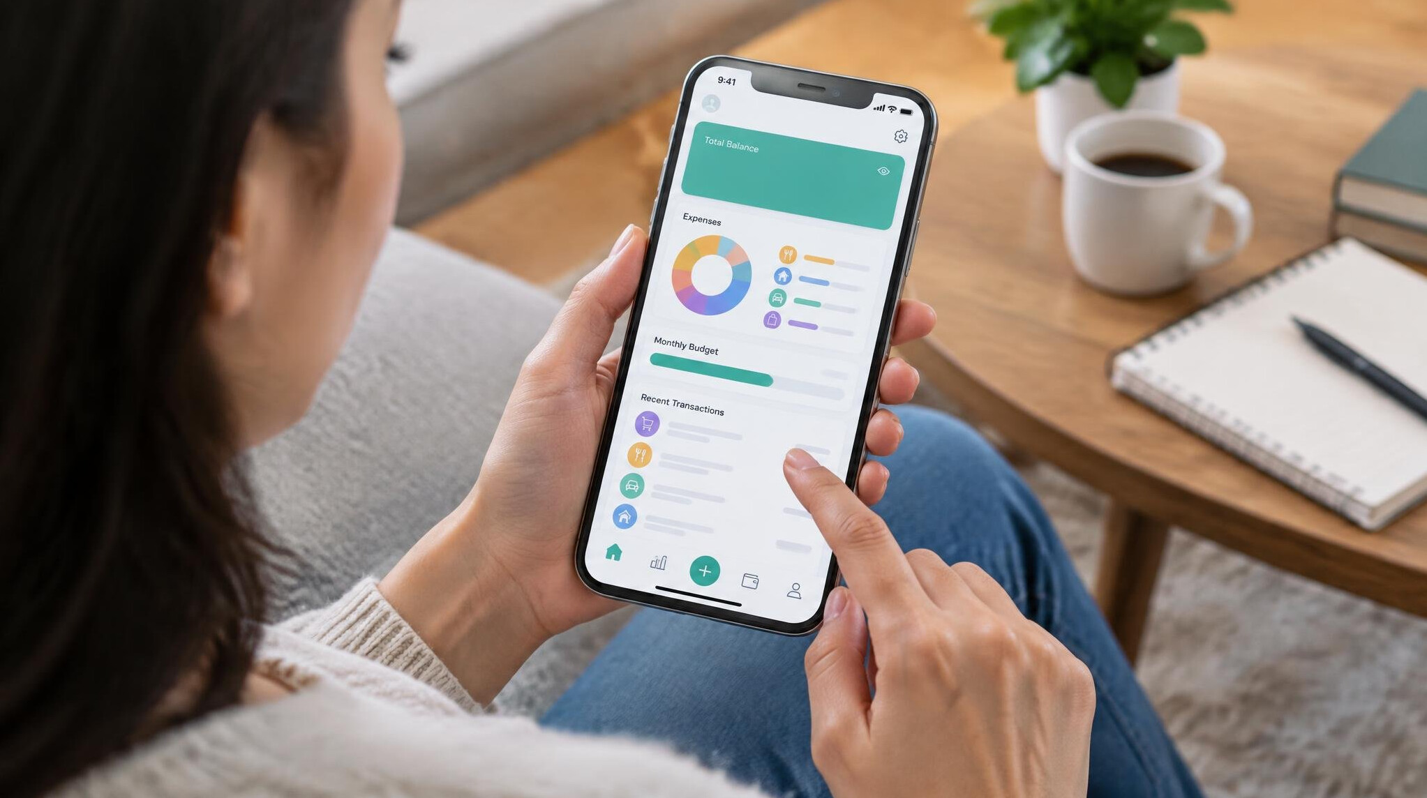 person using finance app on phone