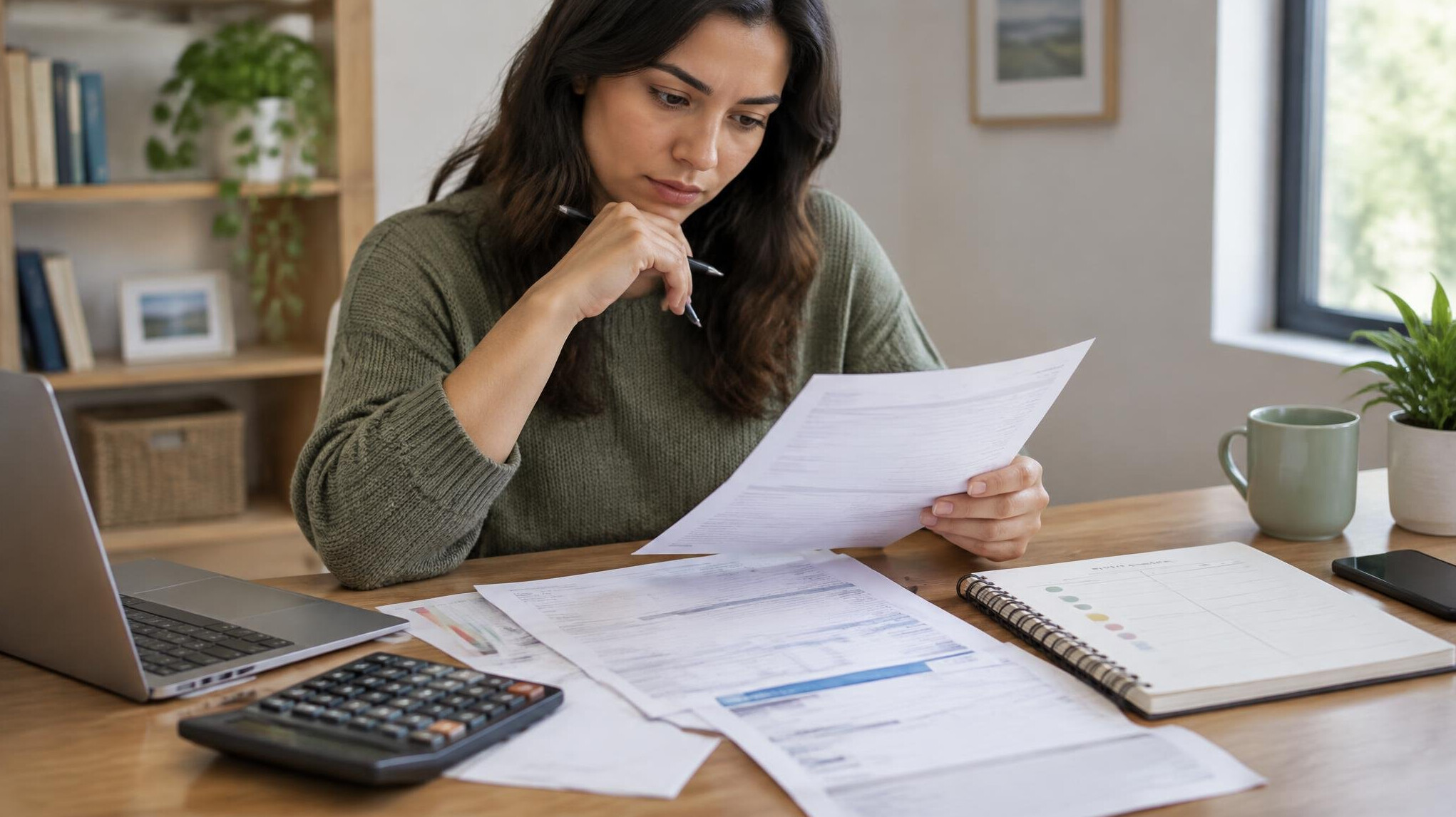 person reviewing bills at desk