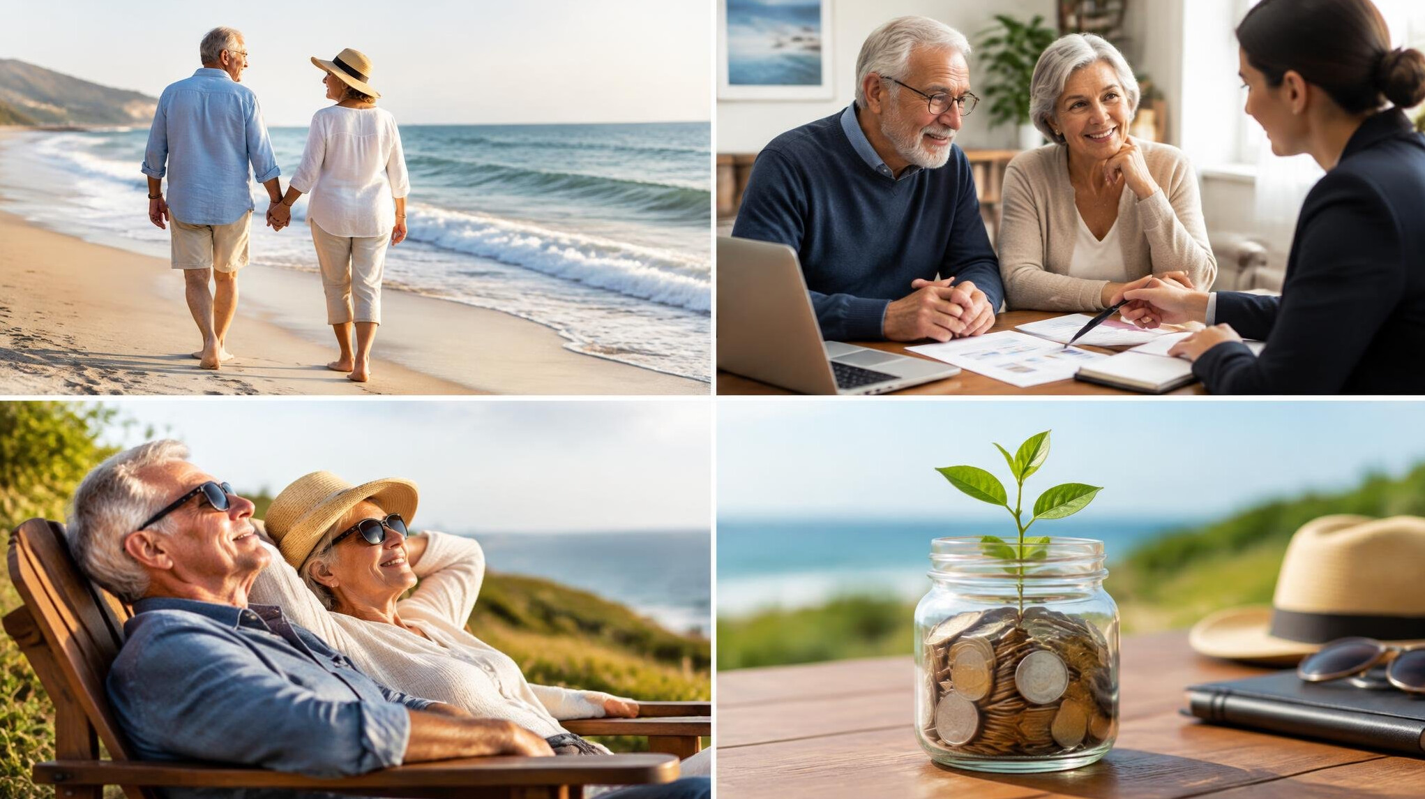 elderly couple walking on beach