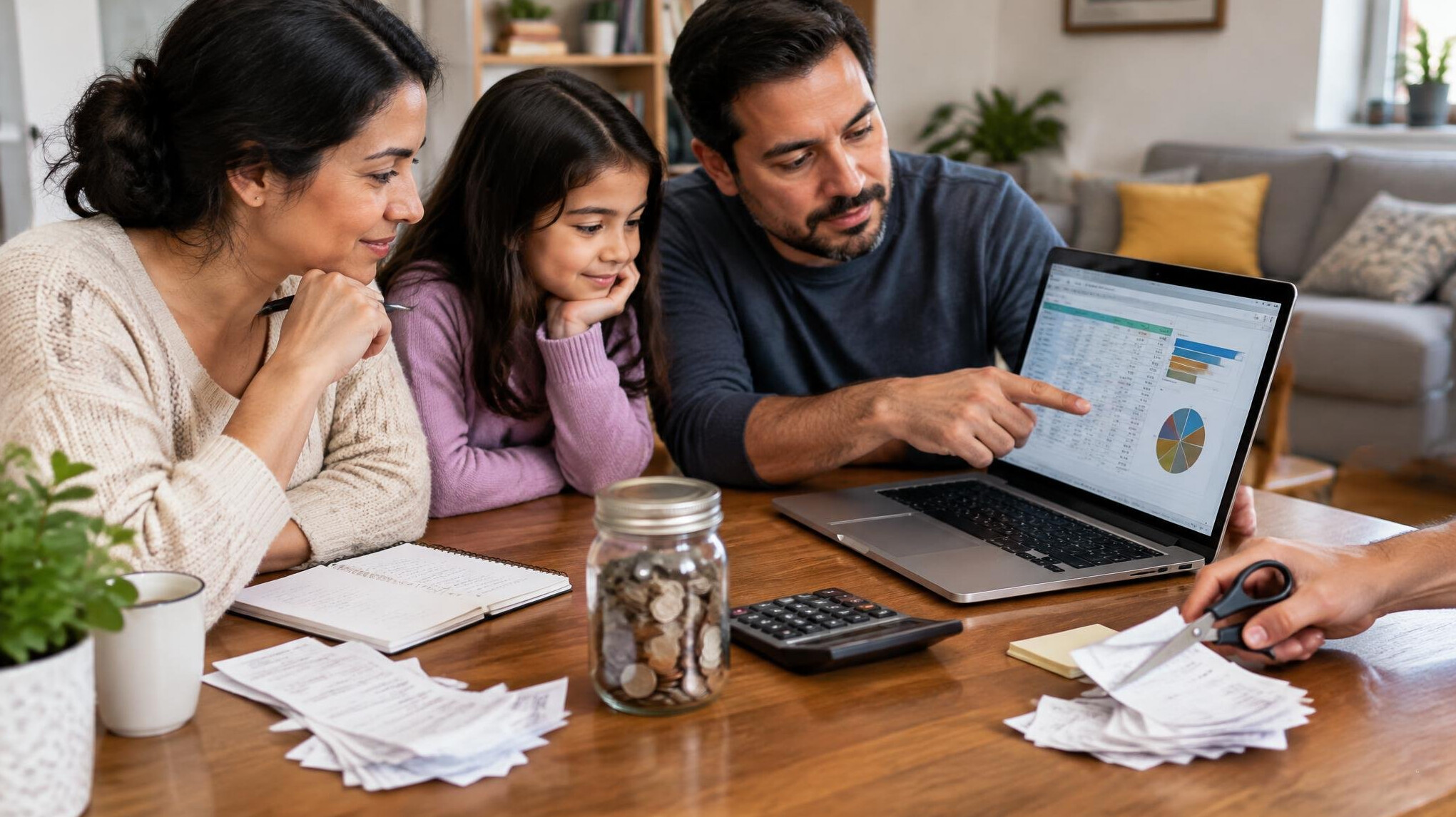 family discussing finances at home