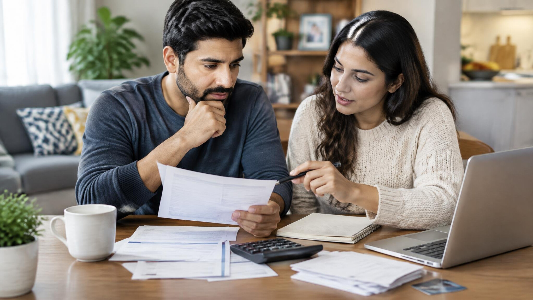 family discussing household budget