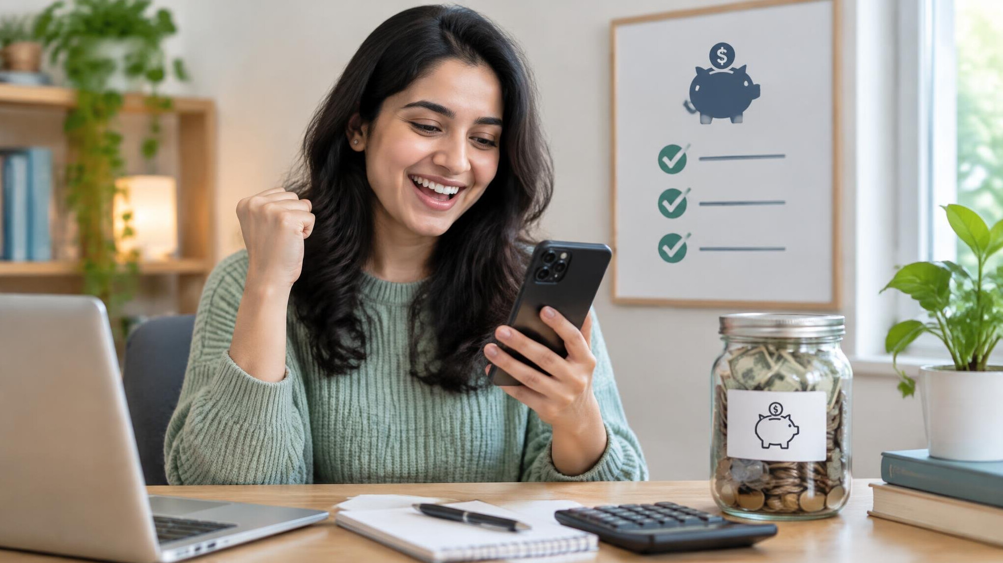 person celebrating financial goal