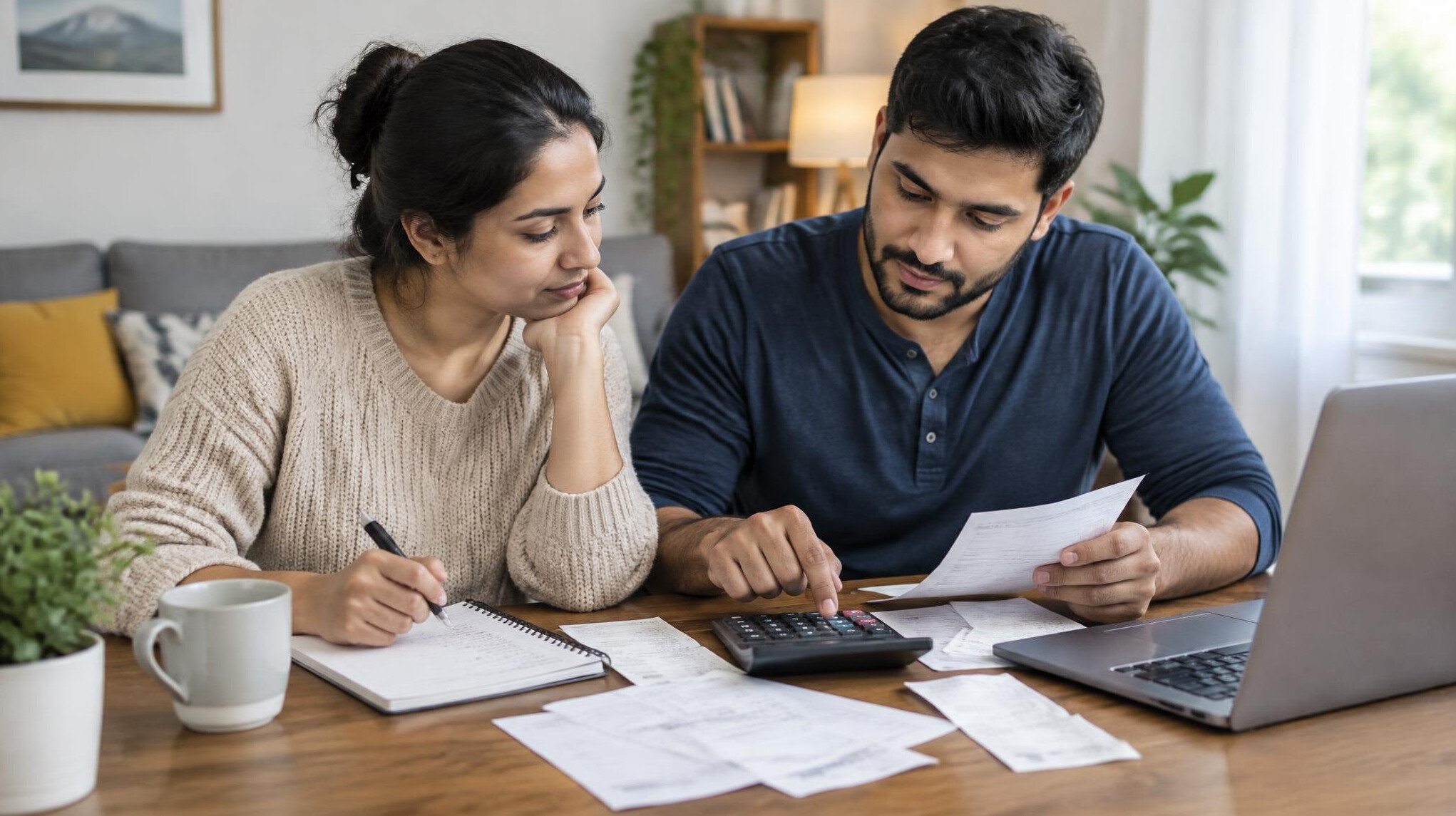 couple discussing finances at home