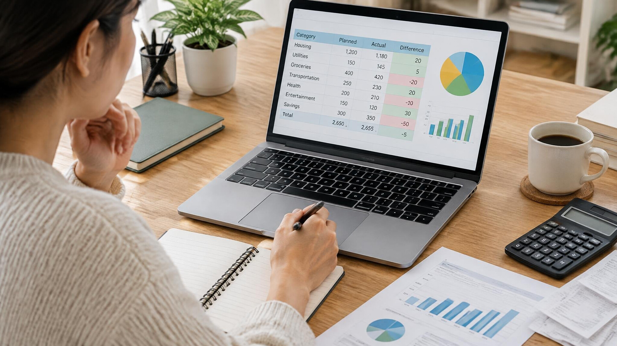 person reviewing budget spreadsheet at desk